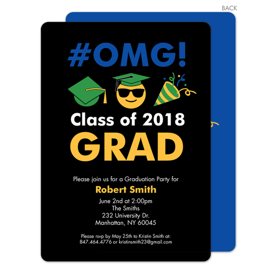 Blue Class of Emoji Graduation Invitations